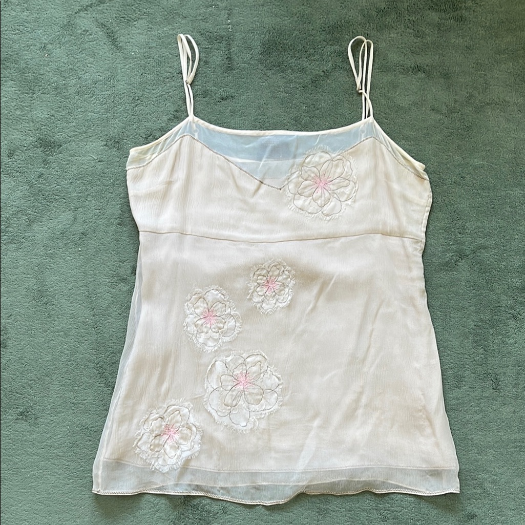 Bcbgmaxazria Ivory Sheer Floral Embroidered Camisole